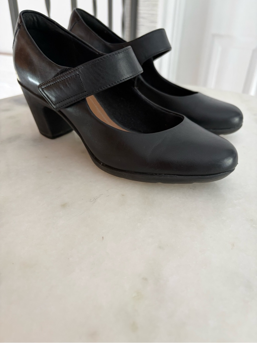 Clarks Black Mary Jane Block Heel Pumps